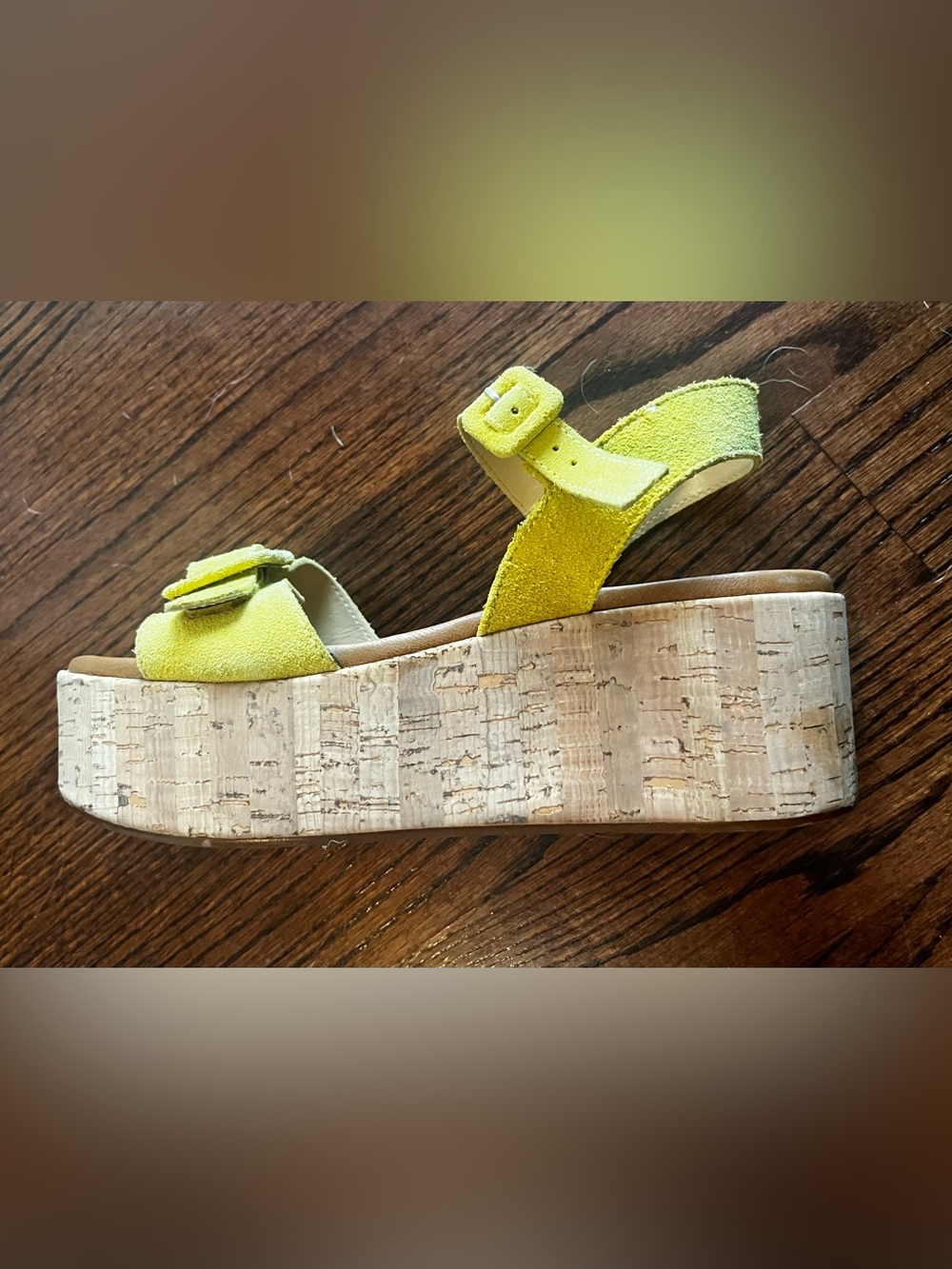 Yellow Suede Cork Platform Sandals with Buckle Strap Made in Italy  41